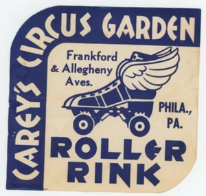 1930-50 Carey's Circus Garden Philla, Pensilvania. Etiqueta de patinaje vintage EVN3 - Imagen 1 de 2