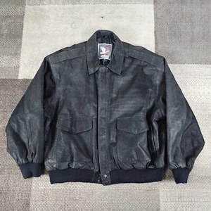 Argus Black Park Skin Leather Bomber Jacket Pilot Mens Size Big And Tall XL 1X - Picture 1 of 7