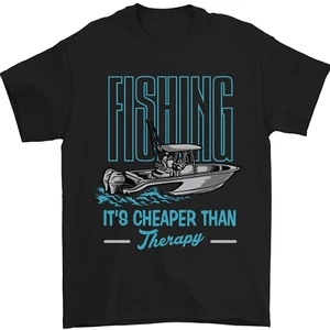 Fishing Its Cheaper Than Therapy Fisherman Mens T-Shirt 100% Cotton - Picture 1 of 12