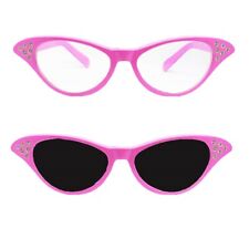 LADIES PINK GLASSES WITH DARK OR CLEAR LENSE 1950S 50s FANCY DRESS ACCESSORY