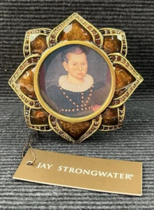 Runder Bilderrahmen Jay Strongwater Swarovski Bernstein Emaille Lotusblume Neu im Karton - Bild 1 von 8