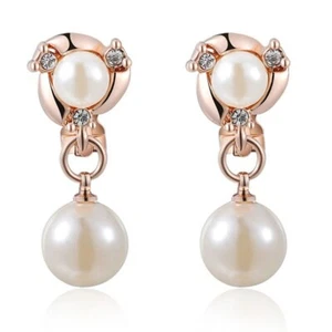 18K rose gold plated pearl crystal stud earrings - Picture 1 of 1