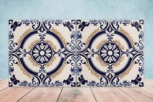 Azulejos de pared de cerámica griega - Juego de 2 azulejos de arte de cerámica para salpicadero de cocina para baño - Imagen 1 de 3