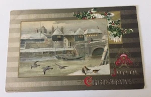 Vintage John Winsch Christmas Postcard Birds River Snowscene Town Winter View - Picture 1 of 10