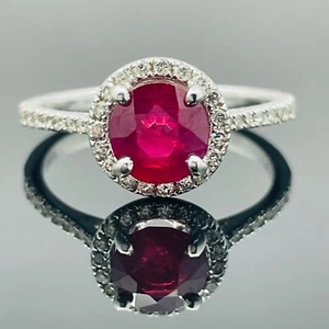 Ruby Diamond Halo Ring 14k White Gold GIA Burma 1.23ct - Picture 1 of 6
