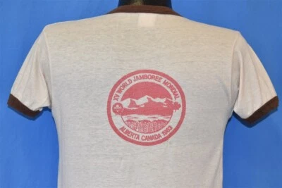vtg 80s BOY SCOUTS AMERICA WORLD XV JAMBOREE MONDIAL '83 CANADA RINGER t-shirt M - Image 1 of 4