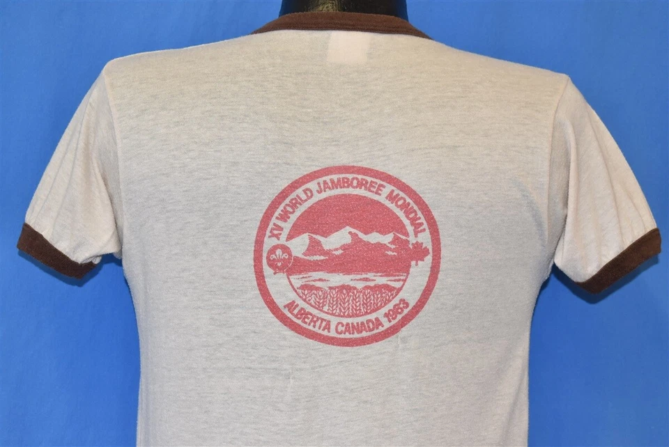 vtg 80s BOY SCOUTS AMERICA WORLD XV JAMBOREE MONDIAL '83 CANADA RINGER t-shirt M - Image 1 of 4