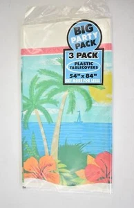 Amscan Luau Summer Vibes Plastic Tablecover Nappe 54" x 84" 3 Pack Palm Trees - Picture 1 of 6