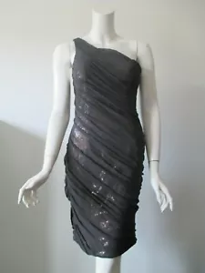Aidan Mattox Dark Brown Metallic One Shoulder Over Lay Sequined Evening Dress 4 - Picture 1 of 7