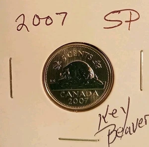 2007 Canada 5 centesimi nichel esemplare nichel chiave data moneta castoro della regina  - Foto 1 di 5