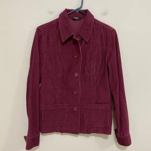 Eddie Bauer Small Maroon Corduroy Jacket Pockets Long Sleeve Cotton - Picture 1 of 3
