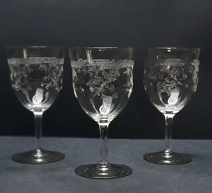 Central Glass Works Etch 11 calici acqua design floreale stelo liscio 6" set di 3 - Foto 1 di 4
