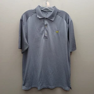 .Masters Tech Embroidered Logo Striped Golf Polo Shirt White/Gray Size Large - Picture 1 of 8