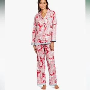 BedHead 100% feine Baumwolle Flanell Langarm Pyjama Set Oberteil Hose Large rot rosa - Bild 1 von 11