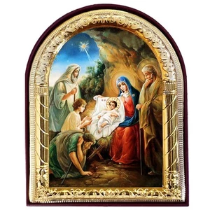 Krippe Christi Jesuskind Weihnachten Goldfolie 4 1/16 Zoll stehend und Loch - Bild 1 von 2