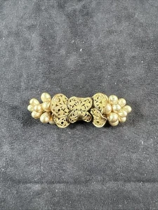 Vintage goldfarbene Faux Champagner Perlen Booch Jugendstil Stil Anstecknadel EX - Bild 1 von 6