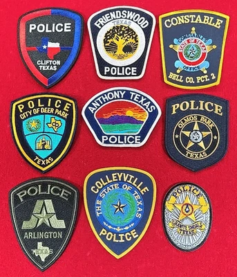 PARCHES DE POLICÍA DE TEXAS ESPECIALES PARA COLECCIONISTAS #S Lote de 9 parches de policía Foto 1 de 4