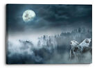 Wolves Forest Night Moon Winter Canvas Print Wall Art Picture Home Decoration