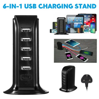 Multi 6-Ports USB Phone Charger Socket Fast Charging Station Adapter 4A UK Plug - Image 1 of 4