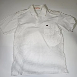 Sanne Polo Shirt Mens 52 White Striped Classic Performance Pocket Short Sleeve - Picture 1 of 6