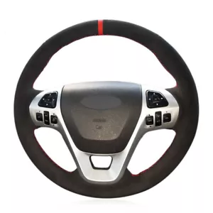 Custom Black Soft Suede Car Steering Wheel Cover for Ford Explorer Taurus Edge - Foto 1 di 7