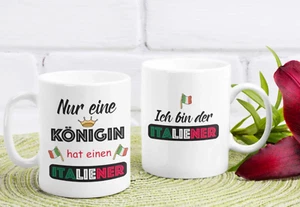 Italienische Königin und Italiener Partner Tassen Set 2x weiß Italien Geschenk - Bild 1 von 2