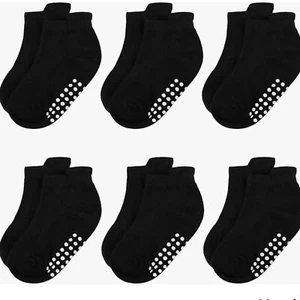 Baby Socks Cotton Non Slip Ankle Socks Black 6 Pairs 4-7 Years - Picture 1 of 6