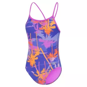 Speedo Girls Allover V-Back One Piece Swimwear - Makaha Palms - Cobalt Pop - Picture 1 of 2