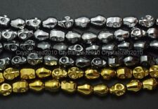 Natural Hematite Gemstone Carved Skull Spacer Beads Metallic Silver Gold 15.5"