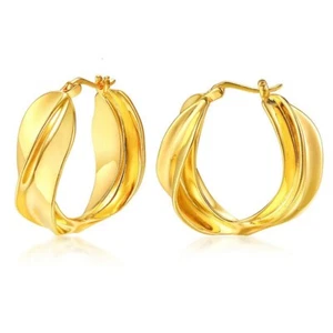 18K Gold Plated Irregular Ear Hoops Women's Wedding Anniversary Earrings Fashion - Picture 1 of 6