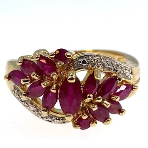 0.85 Carat Thai Ruby Swirling Swag Ring - SZ 6 - 14K Gold w Tiny Diamond Accents - Imagen 1 de 10