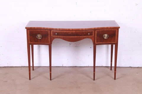 John Widdicomb Georgian Banded Mahogany Sideboard Credenza, Newly Refinished Cover