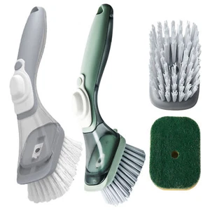 Dish Washing Up Brush Sponge With Liquid Soap Dispenser Scrubber Cleaning Pads - Picture 1 of 16