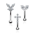 3pc Box Value Pack Steel Eyebrow Rings Curved Barbells Butterfly, Cross, Heart
