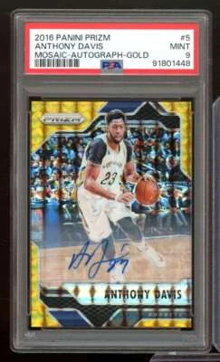 Anthony Davis 2016-17 Panini Prizm Mosaic Autograph Gold (Serial 3/10) #5 PSA 9 - Image 1 of 2