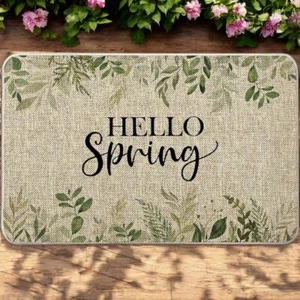 Hello Spring Leaves Farmhouse Indoor Outdoor Entrance Non Slip Door Mat 27 x 17 - Picture 1 of 12