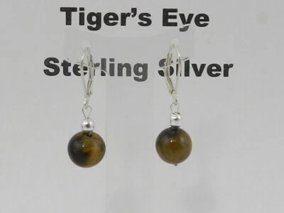  Sterling Silver  Tiger's  Eye Drop Earrings 10mm - Image 1 of 3