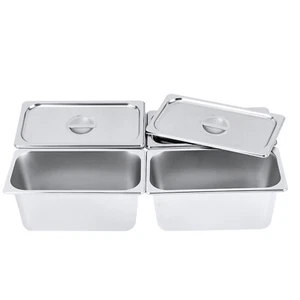 4 Pack 6" Deep Stainless Steel Steam Table Pans Hotel Food Prep Pan with Lids US - Picture 1 of 8