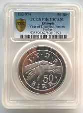 Ethiopia 1974 IYDP 50 Birr PCGS PR62 Pieforts Silver Coin,Proof