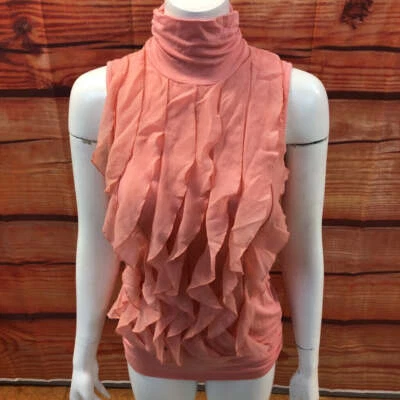 KENAR PINK MOCK TURTLE RUFFLE FRONT TOP SZ S TCC - Image 1 of 4