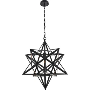 BLACK STAR WROUGHT IRON DINING ROOM BEDROOM CHANDELIER LIGHTING FIXTURES 25" - Picture 1 of 12