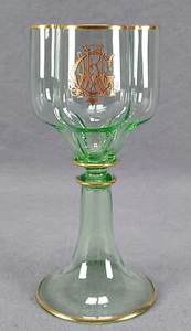 Moser Lobmeyr Bohemian Gold Monogrammed CMR Lobed Green Wine Glass A - Picture 1 of 9