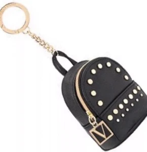 NWT VICTORIA SECRET STUDDED MINI Black BACKPACK KEYCHAIN FOB Charm Coin Purse - Picture 1 of 9