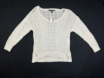 Suéter para mujer White House Black Market talla M blanco tejido abierto mezcla de lino mancha Foto 1 de 4