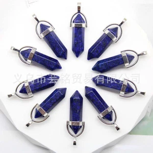 30pcs Natural Lapis Lazuli Stone Hexagonal Column Pendants Jewelry Making - Picture 1 of 6