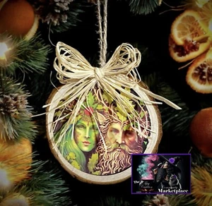 The Goddess and The Green Man Yule Wooden Ornament - Picture 1 of 2