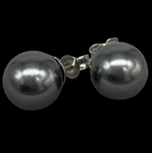 Orecchini di perla grigio platino di swarovski tonde lisce 1cm argento 925 donna - Foto 1 di 10
