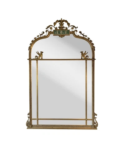 19th Century Antique French Overmantle Mirror Griffins Frieze Giltwoood Green Cover