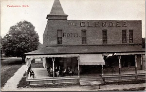 Postcard RPPC Pentwater Michigan The Clendee Hotel People Lounging on Porch - Picture 1 of 2