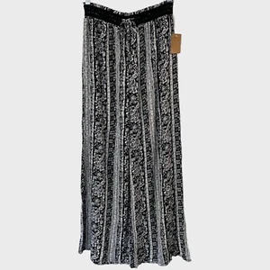 Mudd Floral Paradise Pant Black & White Women's Medium High-Waisted Wide-Leg New - Picture 1 of 10